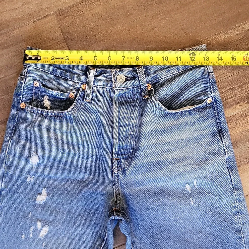 Levi's 501 Distressed Med Blue Wash Button Fly Distressed Straight Leg Jeans, 26 - Picture 2 of 12